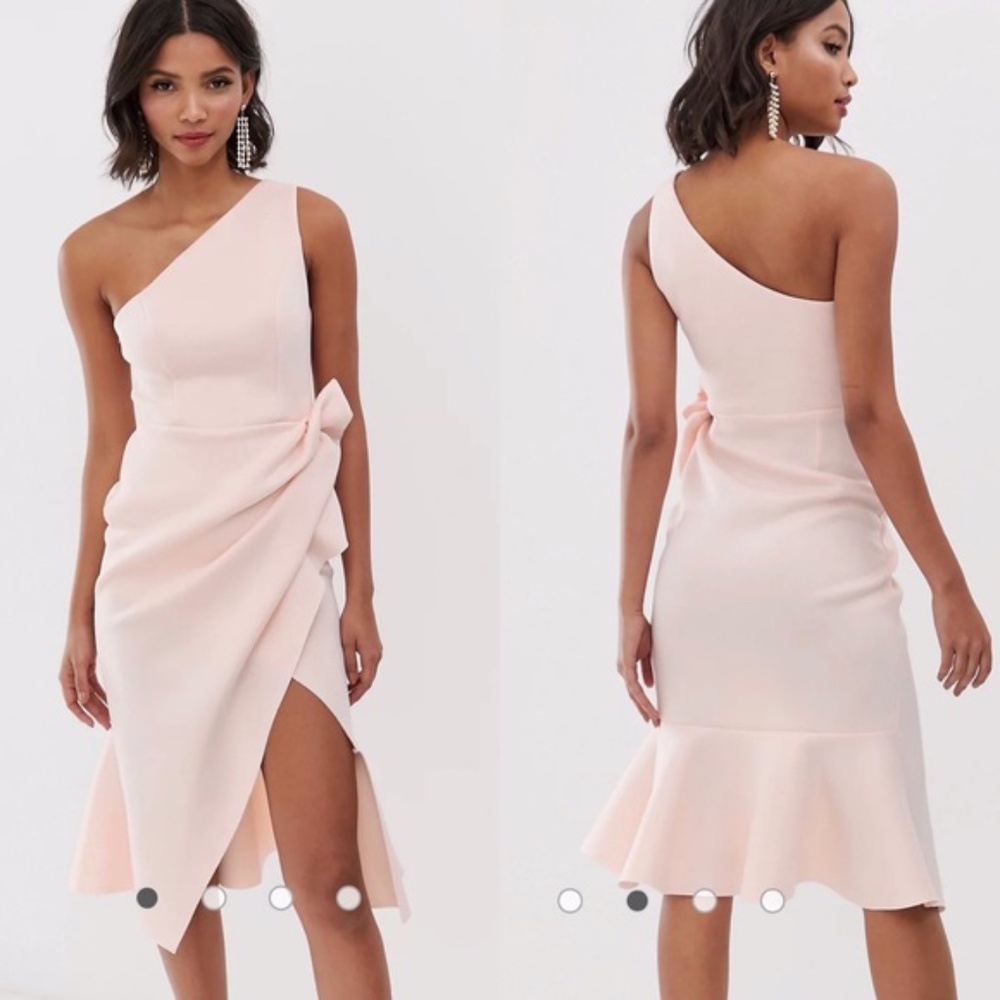 NWT Asos Blush One Shoulder Tuck Detail Midi Dress